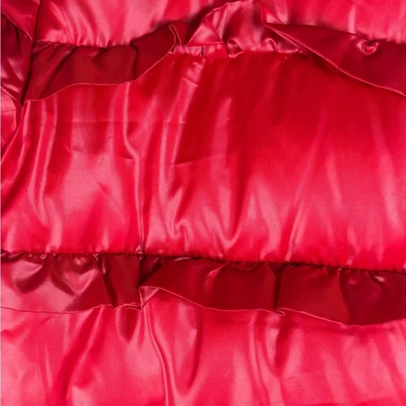 Michael Kors Red Ruffle Down Jacket EUC Size Small Pockets Holiday Christmas - Picture 3 of 16